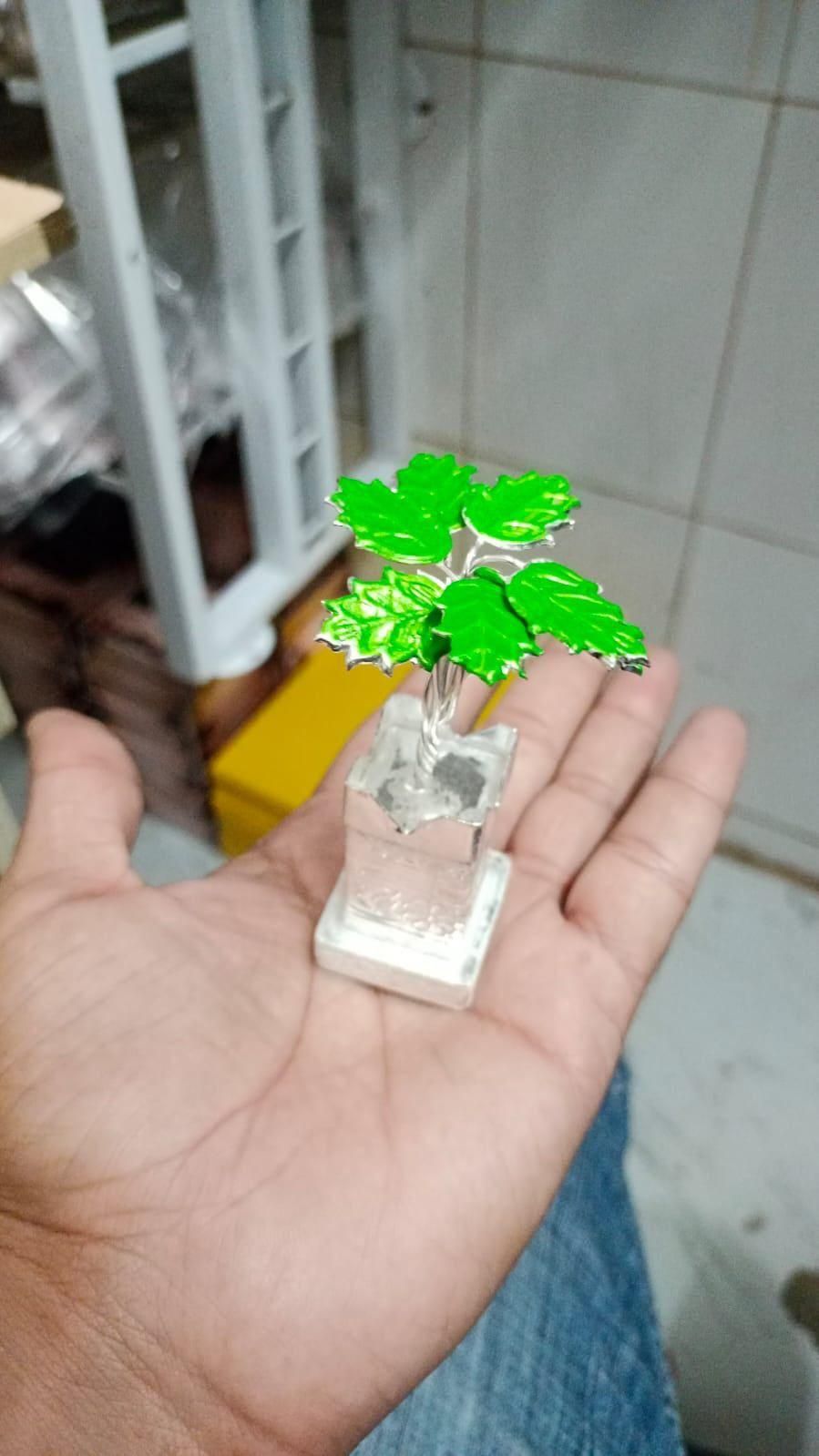 German Silver Plated Tulsi Plant Decorative Showpiece (4inche)